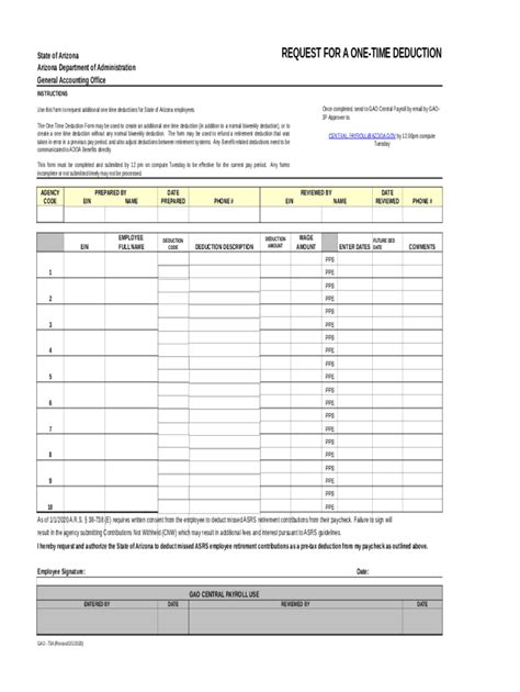 Fillable Online Gao Az Request For A One Time Deduction Fax Email Print