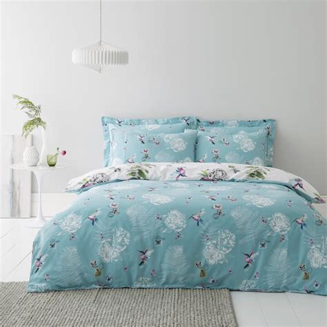 Dunelm Heavenly Hummingbird Reversible Duck Egg Duvet Cover And