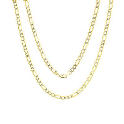 K Yellow Gold Mens Solid Mm Diamond Cut White Pave Figaro Chain