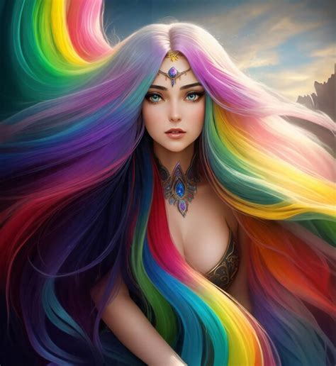 Premium Photo A Painting Of A Woman With Rainbow Hair And A Rainbow