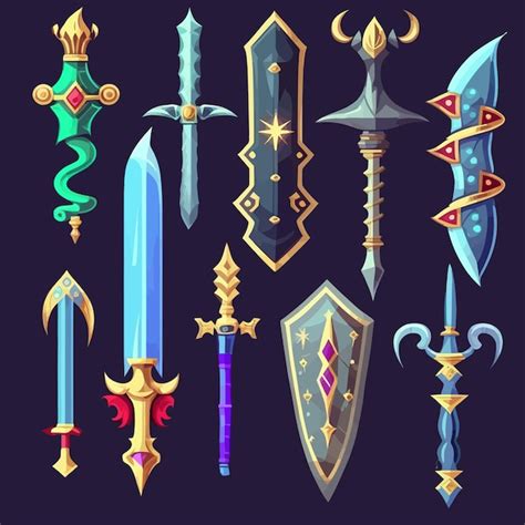 Premium Vector Medieval Swords Weapons Of Knight King Or Warrior With Magic Runes And Gems In