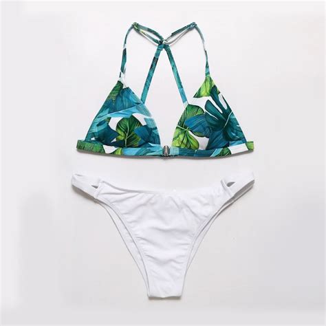 Botanical Leaf Green Two Piece Bikini Swimsuit Print Bikini Printed