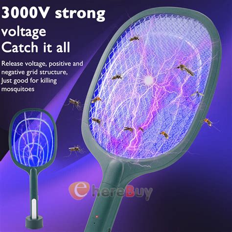 Rechargeable Electric Mosquito Fly Swatter Zapper Racket Bug Insect Killer Lamp Ebay