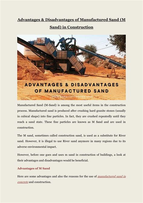 Advantages & Disadvantages of Manufactured Sand (M Sand) in ...