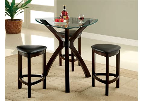 Quality Furniture Wa Xanti 4 Piece Triangle Glass Top Counter Height Table Set