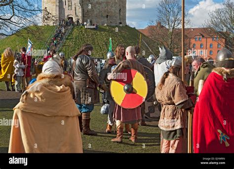 People Dressed As Vikings And Anglo Saxons At The Viking Festival York