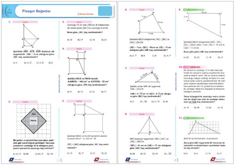 8 Sınıf Pisagor Bağıntısı Çıkmış Sorular Yaprak Test