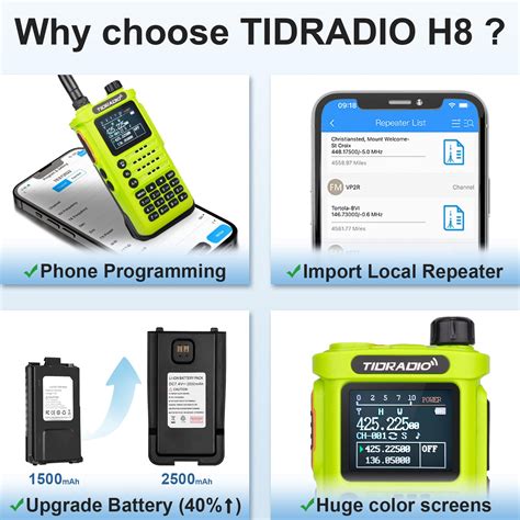 2nd Gen Tidradio H8 Gmrs Handheld Radio With Bluetooth Programming Repeater Capable Noaa