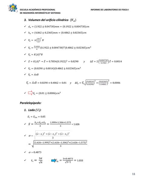 Informe De Laboratorio De Fisica I Mediciones Y Teoria De Errores Pdf