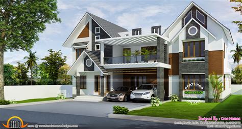 Modern Sloped Roof Home Kerala Home Design And Floor Plans 8000 Houses