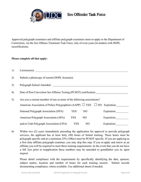 Utah Application For Approval To Provide Sex Offense Polygraph Services Fill Out Sign Online