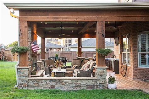 Large Patio Cover With Outdoor Kitchen And Fireplace Katy Tx Patio