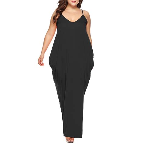 Buy Womens Plus Size Casual V Neck Sleeveless Pockets Ankle Length