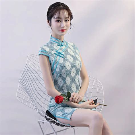 New Arrival Summer Mini Cheongsam Sexy Fashion Chinese Short Style Qipao Womens Lace Slim Dress