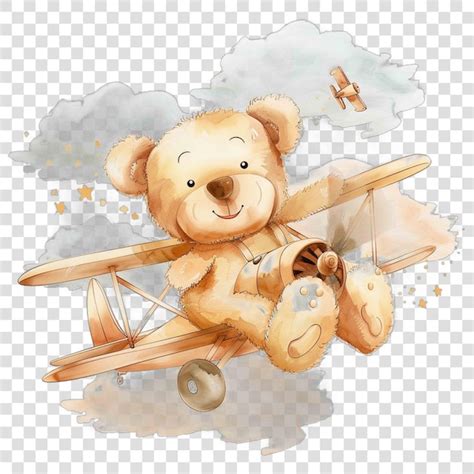 Premium Psd Teddy Bear Flying On Airplane Illustrataion Cute Nuresery