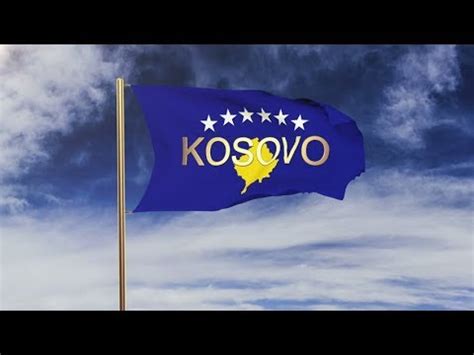 4K Kosovo Flag With Title Waving In The Wind Looping Sun Rises Style