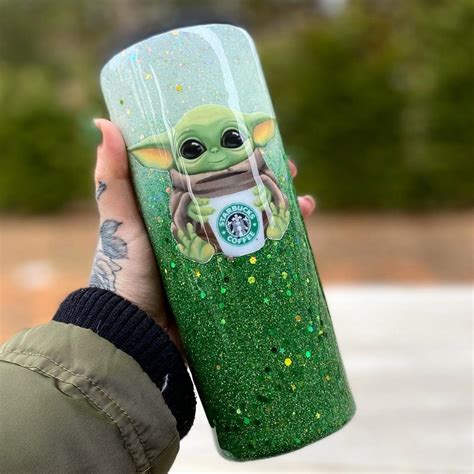 Baby Yoda Tumbler Ombre Glitter Tumbler Green And White Etsy