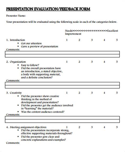 FREE 9 Sample Presentation Evaluation Forms In MS Word PDF