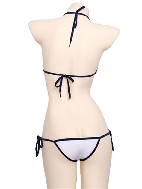 2 Piece Harajuku Bikini Swimwear Set Tie Bikini Halter Bra Low Rise Side Tie Bikini Panties 2