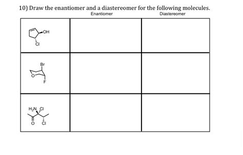 Solved 10 Draw The Enantiomer And A Diastereomer For The Chegg