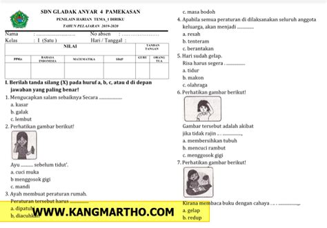 Soal Penilaian Harian Uh Ph K Sd Kelas Dengan Kisi Kisi