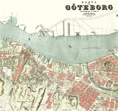 Old Vintage Map Of Gothenburg Goteborg Sweden 1888 Old Maps And