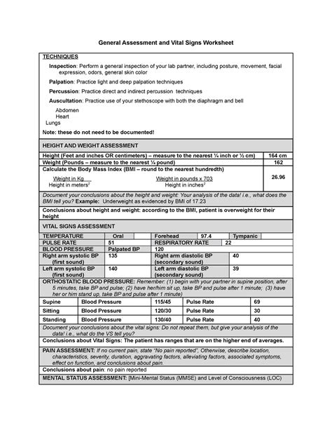 Mod 3 General Assessment And Vital Signs Lab Worksheet 1 General Assessment And Vital