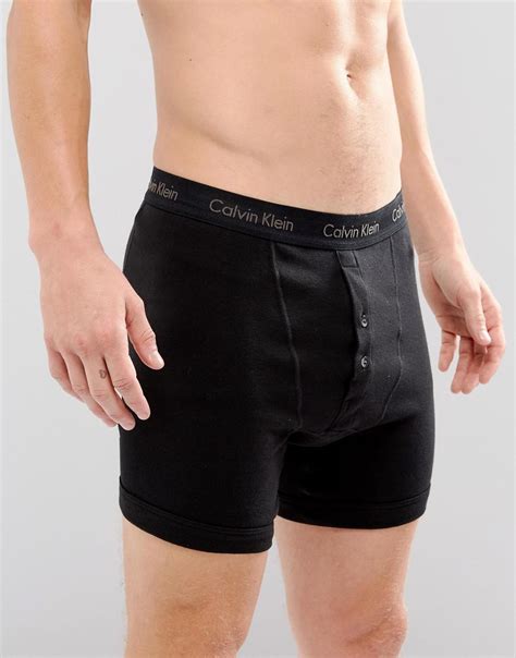 Calvin Klein Cotton Button Fly Boxer Trunks In Black For Men Lyst