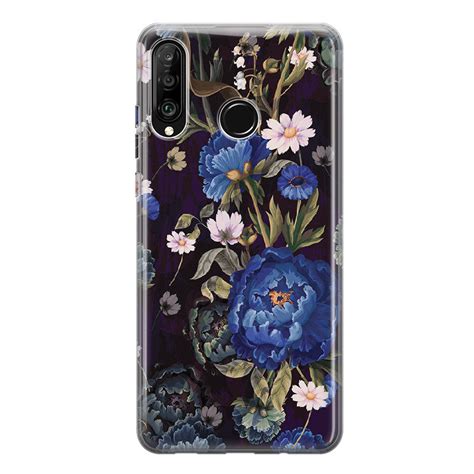 Etui Silikonowe Z Nadrukiem Huawei P30 LITE Niebieskie Piwonie