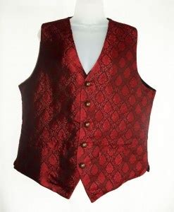 Blood Red Brocade Waistcoat With Antique Gold Dome Buttons