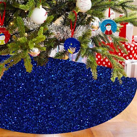 Amazon MODFUNS Blue Christmas Tree Skirt 46 Inches Sequin Xmas