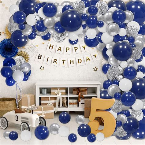 148Pcs Navy Blue Silver Balloons Garland Kit Royal Blue Silver White