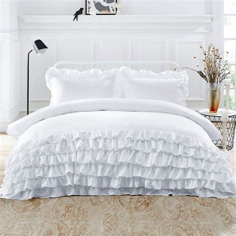 Top Finel Duvet Cover Queen 3 Piece Set White Ruffle Duvet Cover With