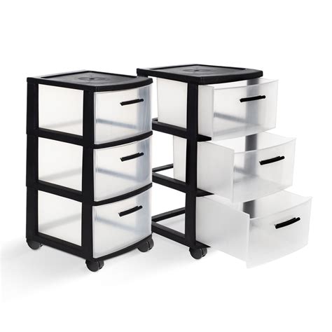 Mq 3 Drawer Plastic Rolling Storage Cart Black 2 Pack