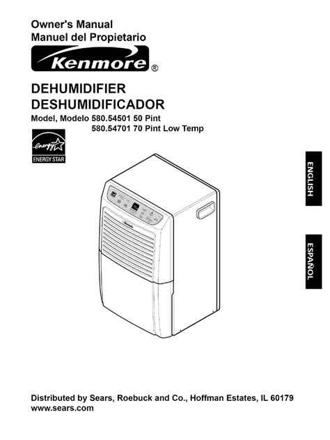 Kenmore 580 54501801 Dehumidifier Owner S Manual Manualzz