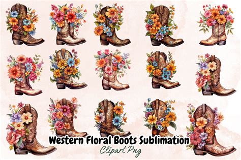 Western Floral Boots Sublimation Clipart By Bundlestshirt Thehungryjpeg