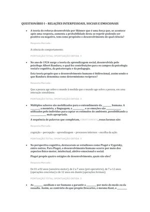 Questionário I E II Relações Interpessoais Sociais E Emocionais