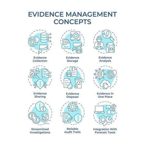 Evidence Management Soft Blue Concept Icons Forensic Analysis