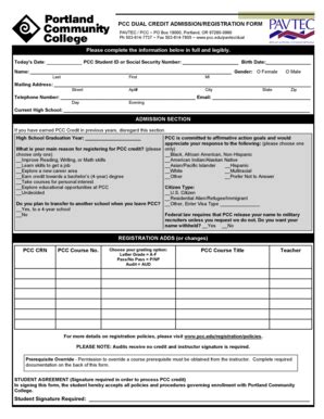 Fillable Online Pcc Pcc Dual Credit Admission Registration Form