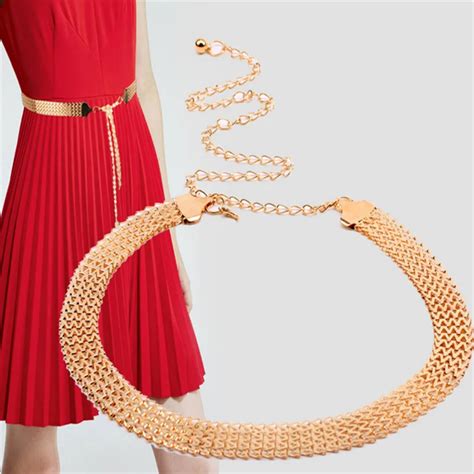 Gold Metal Wavy Braided Belt For Women Elegant Waist Belt Metal