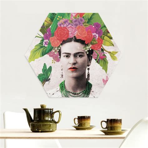 Frida Kahlo Blumenportrait Hexagon Bild Auf Alu Dibond Bilderwelten