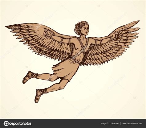 Icarus Character Of Ancient Greek Legend Vector Drawing Stock Vector