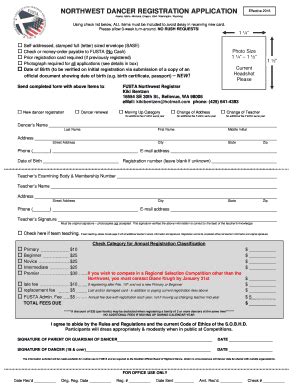 Fillable Online Northwest Dancer Registration Application Fusta Fax