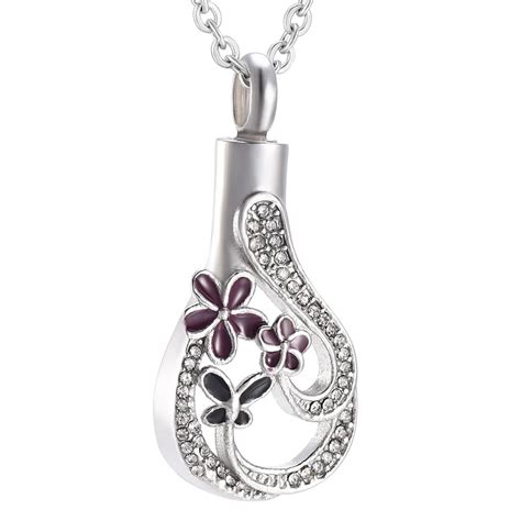 Ijd9720 High Quality Flower Crystal Teardrop Stainless Steel Memorial Necklace Urn Ashes Holder