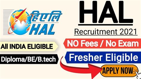 HAL Recruitment Fresher Diploma BE B Tech Recruitment 2022 Job