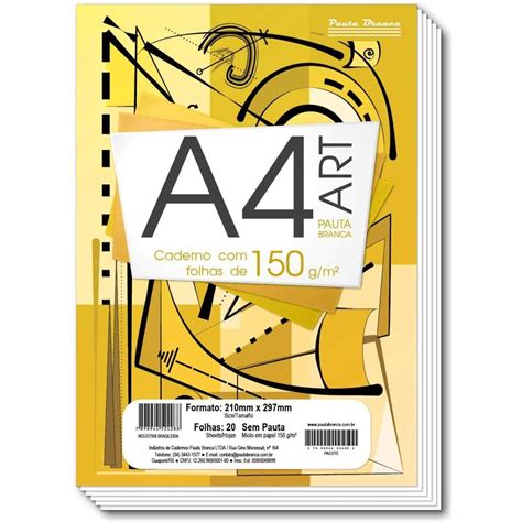 Bloco De Desenho A4 150G 20 Folhas Pauta Branca Art Branco Papel Mais Cia