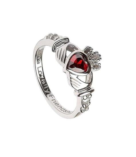 Silver Claddagh Ring with January Birthstone | Celtic Rings Ltd