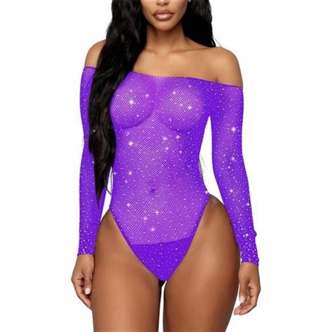 Intimates Sleepwear Rslove Women Lingerie Fishnet Bodysuit Sparkle