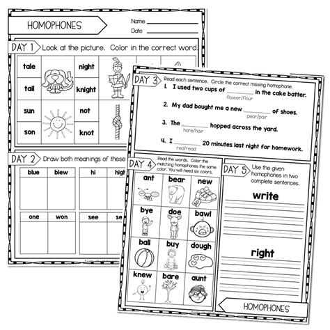 2nd Grade Grammar Worksheets Homophones Lucky Little Learners Worksheets Library