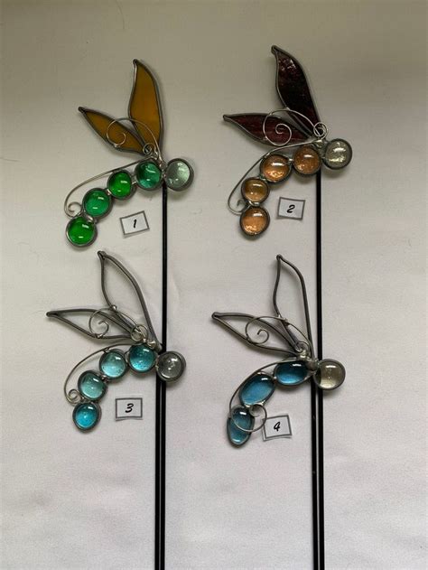 Dragonfly Stained Glass Garden Stakes Garden Art Glass Garden Art